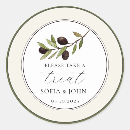 Sticker Rond Traitement Mariage simple à base d'olive rustique (Devant)