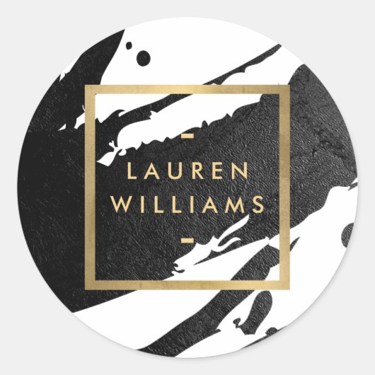 Sticker Rond Traits de pinceau à encre noire abstraits (Devant)