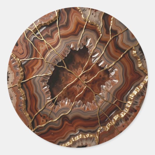 Sticker Rond Tranche d'agate Kintsugi dorée Luxe Minéral (Devant)