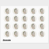 Sticker Rond Tranche de bois rustique verdure botanique mariage (Feuille)