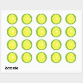 Sticker Rond Tranche de citron, pois verts et blancs (Feuille)