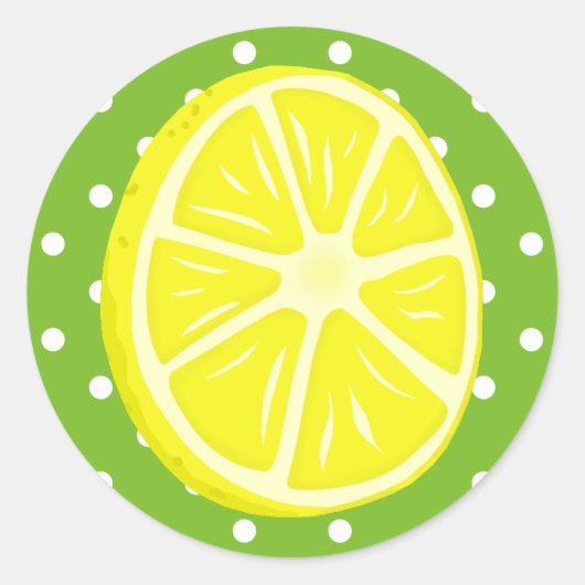 Sticker Rond Tranche de citron, pois verts et blancs (Devant)