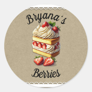 Sticker Rond Tranche de fraises de gâteau aux fraises 