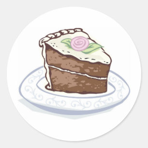 Sticker Rond Tranche de gâteau au chocolat avec Accent rose