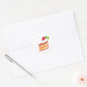 Sticker Rond Tranche de gâteau aux fraises avec de la crème