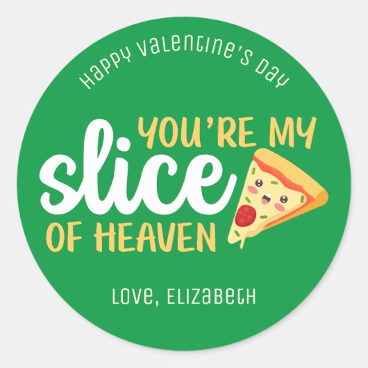 Sticker Rond Tranche de paradis Funny Pizza Cute Saint-Valentin (Devant)
