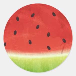 Sticker Rond Tranche de pastèque géante à l'aquarelle mignonne 