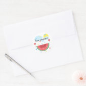 Sticker Rond tranche de pastèque, texte, "J'aime l'été", (Enveloppe)