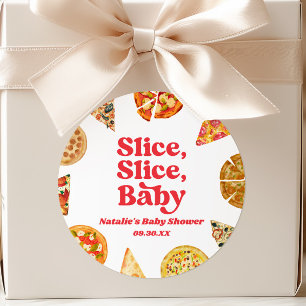 Sticker Rond Tranche, Tranche, Bébé ! Pizza Baby Shower