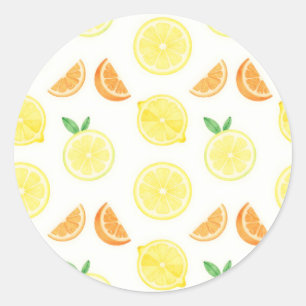 Sticker Rond Tranches de Citron Fraîches Motif Sans Couture