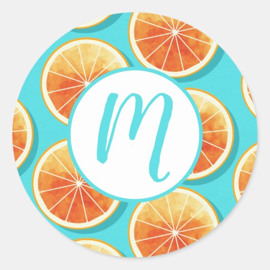 Sticker Rond Tranches orange sur bleu (Devant)