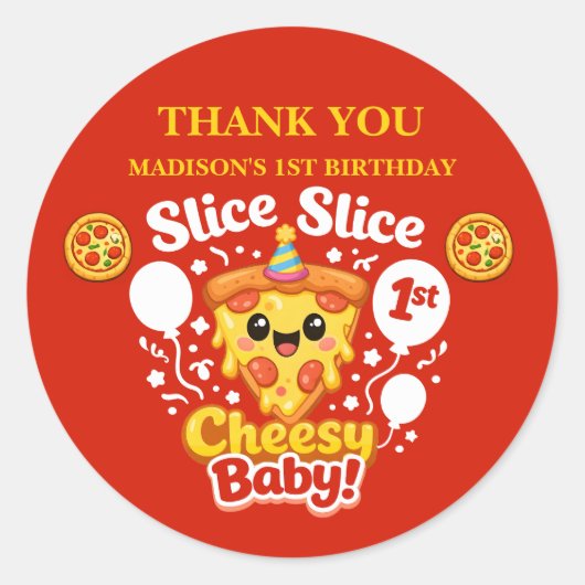 Sticker Rond Tranches Tranches Pizza Bébé Fromage 1er Anniversa (Devant)
