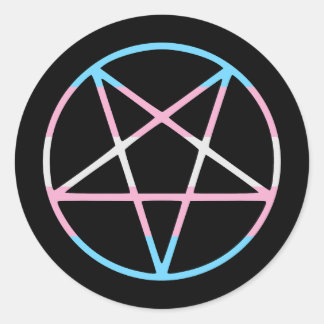 Sticker Rond trans gay pride flag pentagram transgender