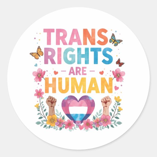 Sticker Rond Trans Rights Are Human Rights Design (Devant)