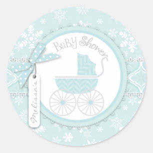 Sticker Rond Transport de bébé et flocon de neige d'hiver Baby