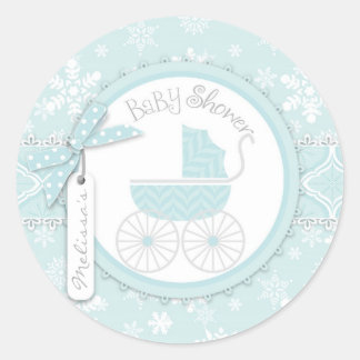 Sticker Rond Transport de bébé et flocon de neige d'hiver Baby