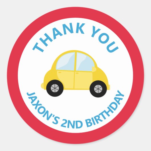 Sticker Rond Transport de voiture Anniversaire Merci Favoriser (Devant)