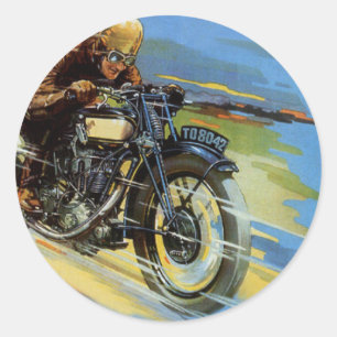 Sticker Rond Transport de voyage vintage, moto de course