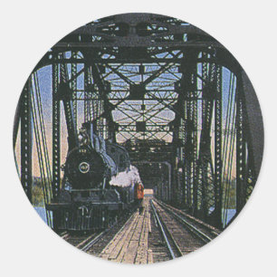 Sticker Rond Transport de voyage vintage Train sur pont