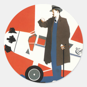 Sticker Rond Transport vintage, Avion à hélice et pilote