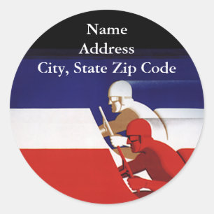 Sticker Rond Transport Vintage, Coureurs Patriotiques de Voitur