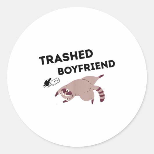 Sticker Rond Trashed Boyfriend, Funny Trashed Panda Couples Pre (Devant)