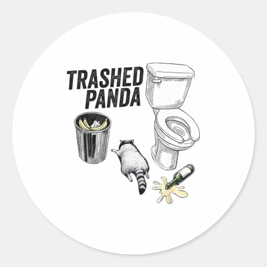 Sticker Rond Trashed Panda, Funny Drunk Raccoon, Trash Panda Hu (Devant)