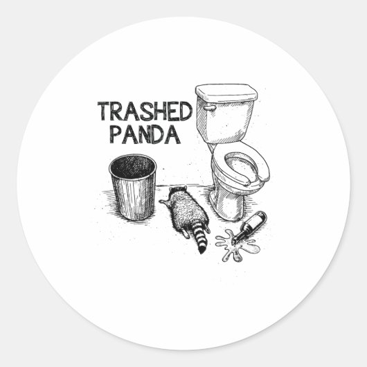 Sticker Rond Trashed Panda Funny Drunk Racoon (Devant)