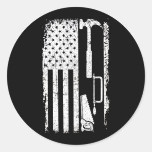 Sticker Rond Travail du bois de charpentier à drapeau américa