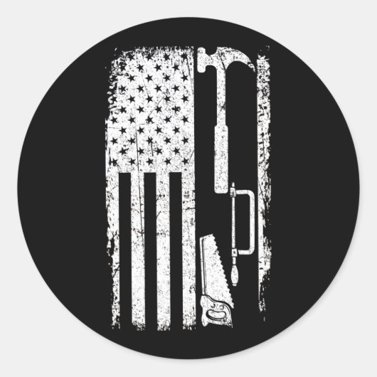 Sticker Rond Travail du bois de charpentier à drapeau américain (Devant)