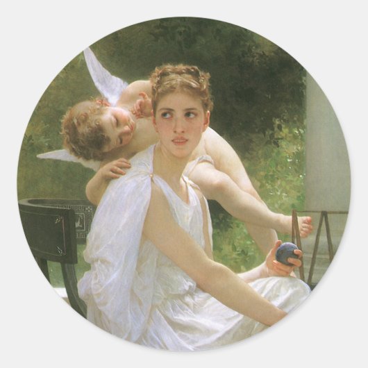 Sticker Rond Travail interrompu par Bouguereau, Angel Portrait (Devant)