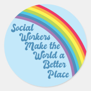 Sticker Rond Travail social Citation inspirante Rainbow Blue