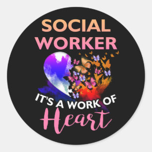 Sticker Rond Travail social de la Fleur du Coeur Papillon Socia