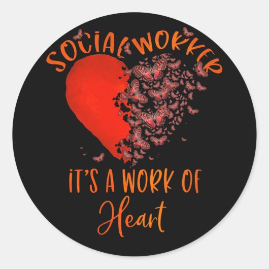 Sticker Rond Travail social du papillon cardiaque (Devant)