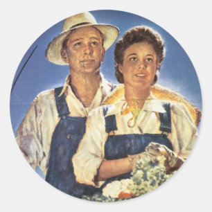 Sticker Rond Travail sur une ferme...Cet été