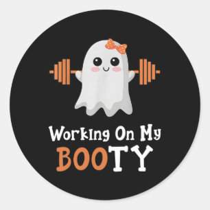 Sticker Rond Travailler Mon Gros Boo-Ty Funny Halloween Gym Gho