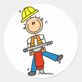 Sticker Rond Travailleur de construction avec Jack Hammer