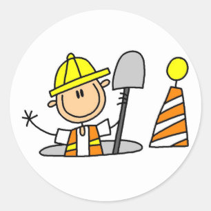 Sticker Rond Travailleur de construction dans Manhole Tshirts e