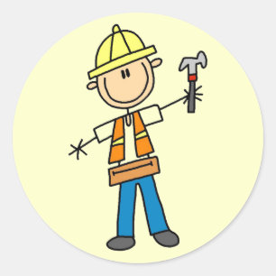 Sticker Rond Travailleur du bâtiment avec marteau