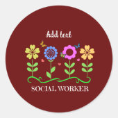 Sticker Rond Travailleur social, fleurs graphiques, MODÈLE, (Devant)