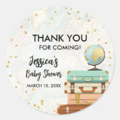 Sticker Rond Travel Adventure Gold Confetti Baby shower (Devant)