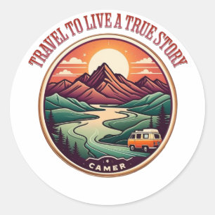 Sticker Rond Travel Real Story Tee — Pas de faux badge de voyag