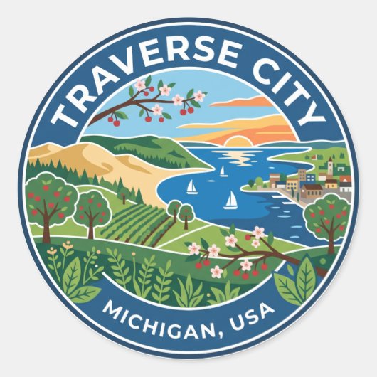 Sticker Rond Traverse City Michigan (Devant)