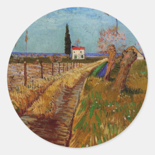 Sticker Rond Traversée d'un champ, Willows par Vincent van Gogh