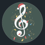 Sticker Rond Treble Clef Christmas Lights Musique Lover Musicie<br><div class="desc">Treble Clef Feux de Noël Musique Lover Instrument Musicien</div>