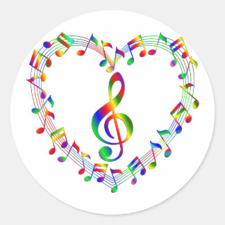 Sticker Rond Treble Clef Inside Heart of Music Notes