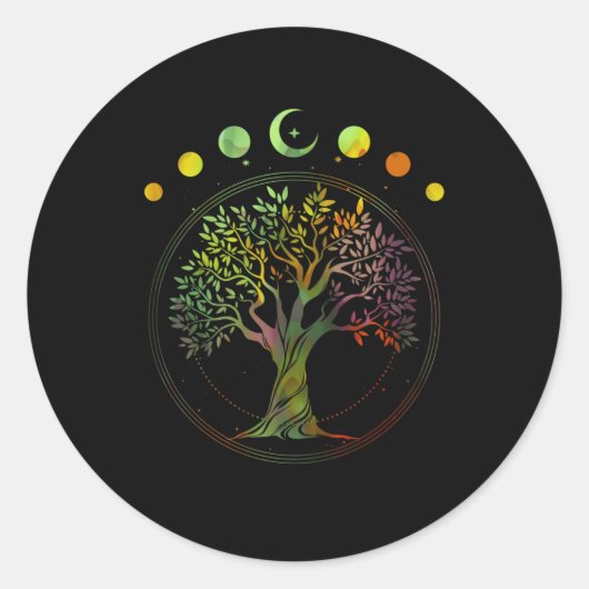 Sticker Rond Tree of Life Phases of the Moon (Devant)
