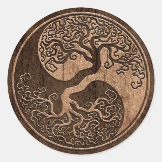 Sticker Rond Tree of Life Yin Yang with Wood Grain Effet (Devant)