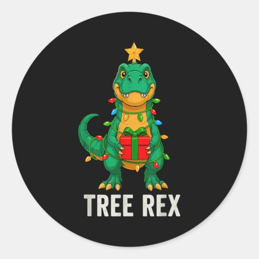 Sticker Rond Tree Rex drôle de dinosaure Noël (Devant)
