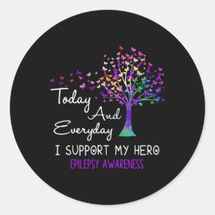 Sticker Rond Tree Ribbon I Support My Hero Epilepsie Awareness